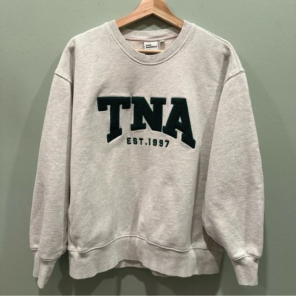 TNA Tops Tna Cozy Fleece Boyfriend Crew Neck Sweatshirt Heather Cloud White Size M Poshmark